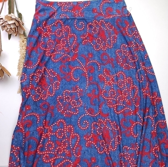 Robert Louis Blue Red Patterned Poly Blend Maxi Skirt Sz S - Picture 10 of 12